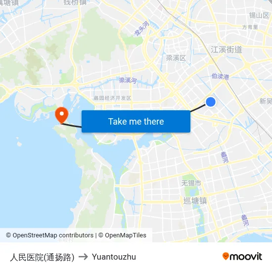 People's Hospital (Tongyang Road) to Yuantouzhu map