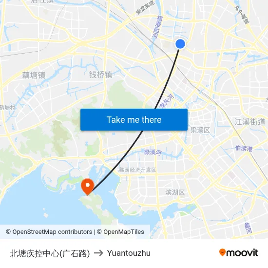 Beitang Disease Control Center (Guangshi Road) to Yuantouzhu map