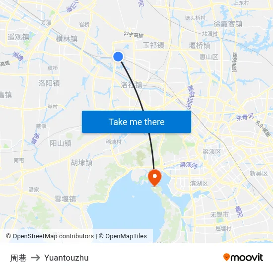 Zhouxiang to Yuantouzhu map