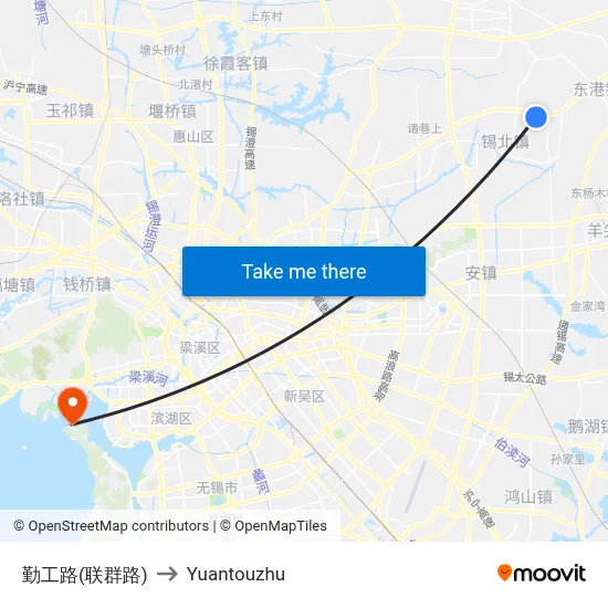 Qingong Road (Lianqun Road) to Yuantouzhu map