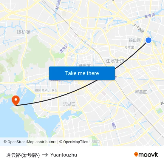 Tongyun Road (Xinming Road) to Yuantouzhu map