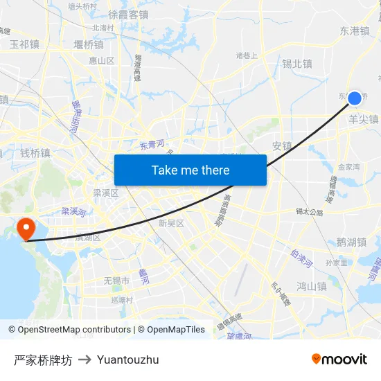 严家桥牌坊 to Yuantouzhu map