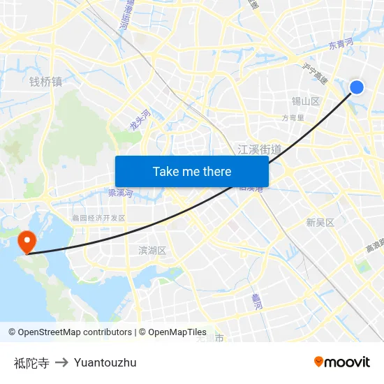 Zhituo Temple to Yuantouzhu map