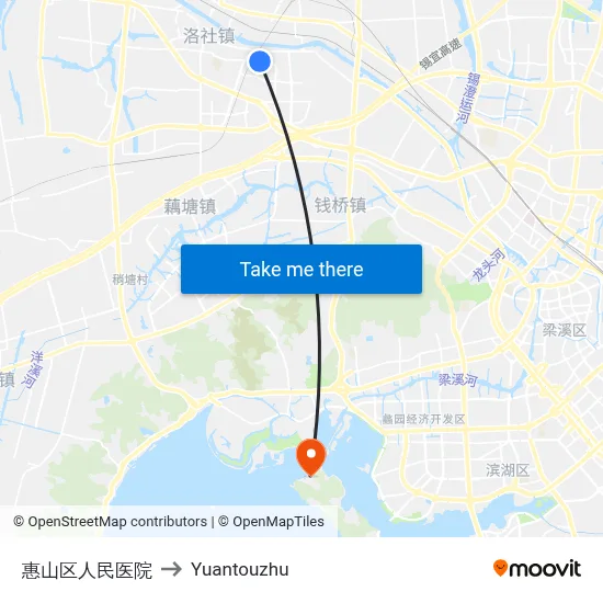 Huishan District People's Hospital to Yuantouzhu map