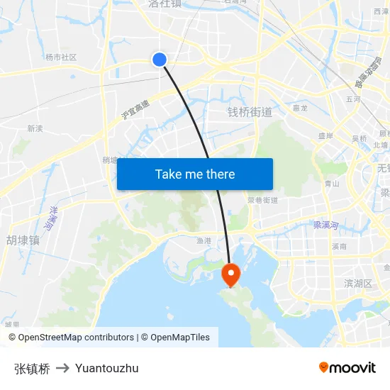 Zhangzhen Bridge to Yuantouzhu map