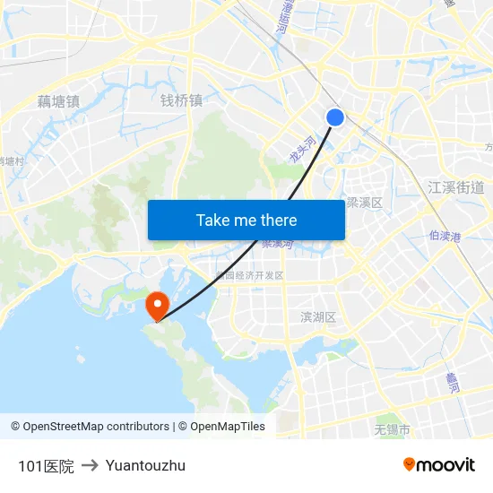 101医院 to Yuantouzhu map