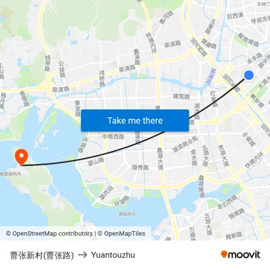 Caozhang New Village (Caozhang Road) to Yuantouzhu map