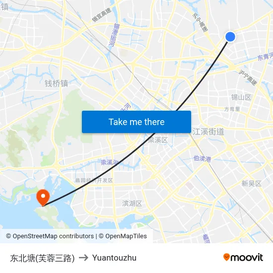 Dongbeitang (Furong 3rd Road) to Yuantouzhu map