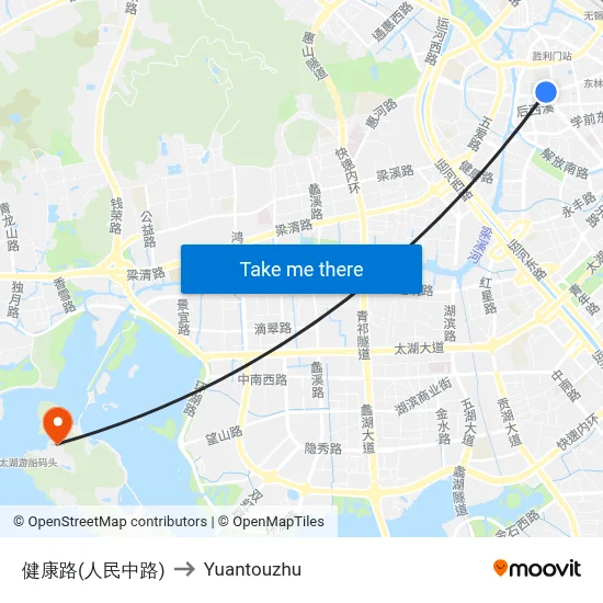 Health Road (People's Middle Road) to Yuantouzhu map