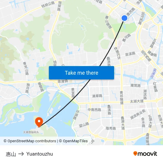 Huishan to Yuantouzhu map