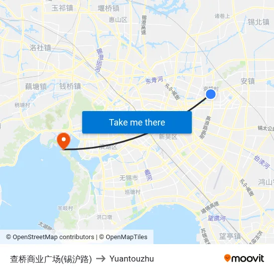 Zhaqiao Commercial Plaza (Xihu Road) to Yuantouzhu map