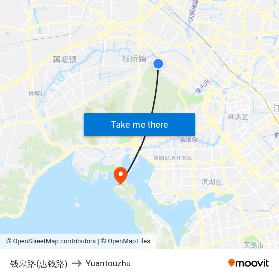 Qiangang Road (Huiqian Road) to Yuantouzhu map