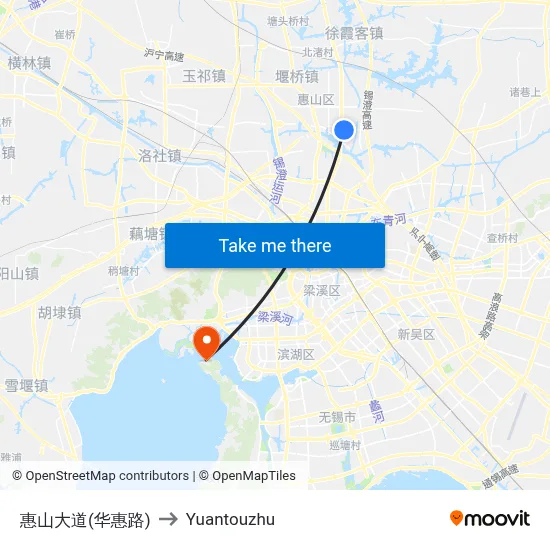 Huishan Avenue (Huahui Road) to Yuantouzhu map