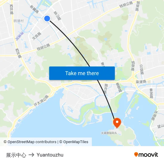 展示中心 to Yuantouzhu map