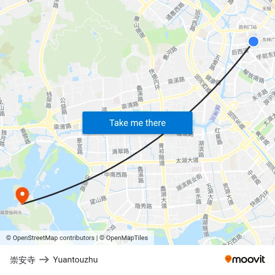 Chong'an Temple to Yuantouzhu map
