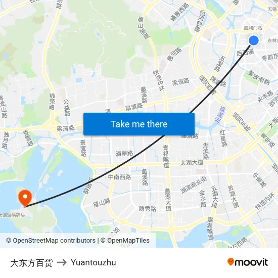 Da Dongfang Department Store to Yuantouzhu map