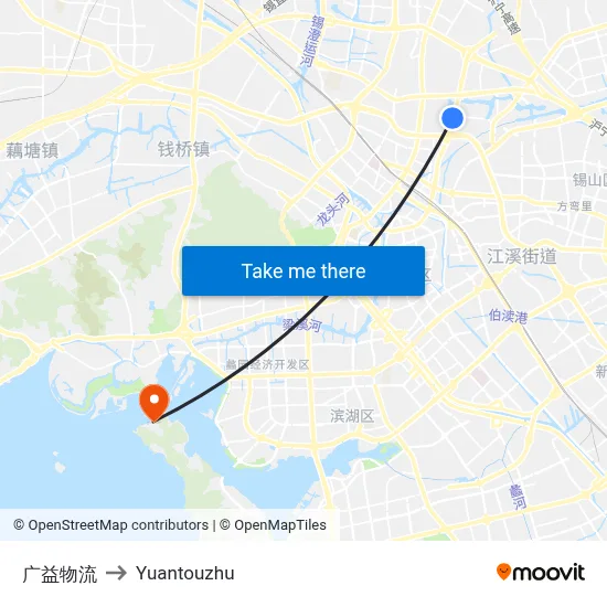 广益物流 to Yuantouzhu map