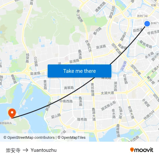 崇安寺 to Yuantouzhu map