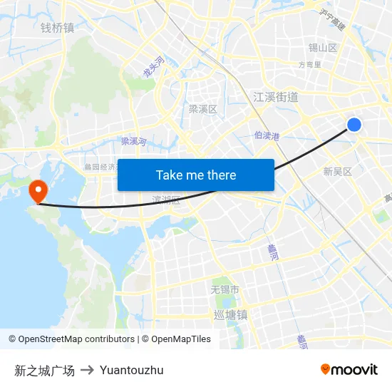 新之城广场 to Yuantouzhu map