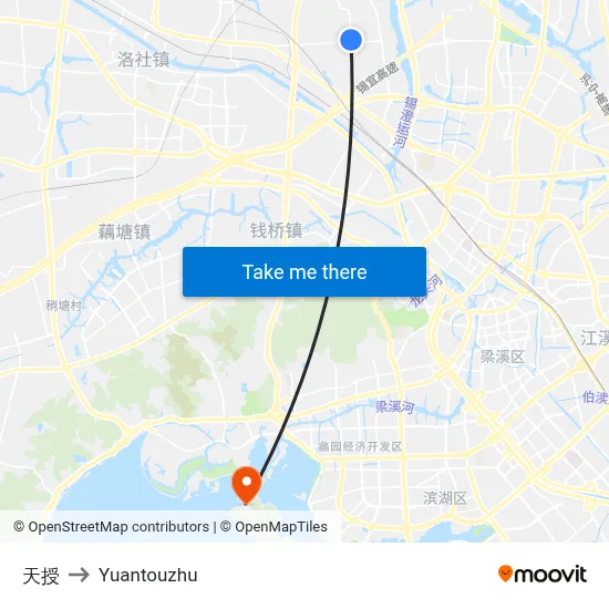 天授 to Yuantouzhu map