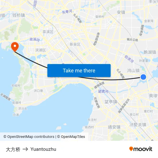 大方桥 to Yuantouzhu map