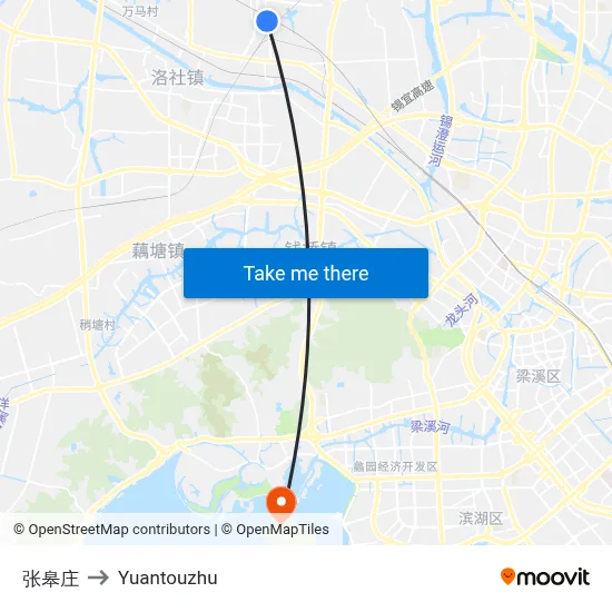张皋庄 to Yuantouzhu map