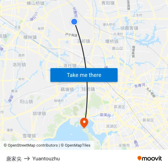 唐家尖 to Yuantouzhu map