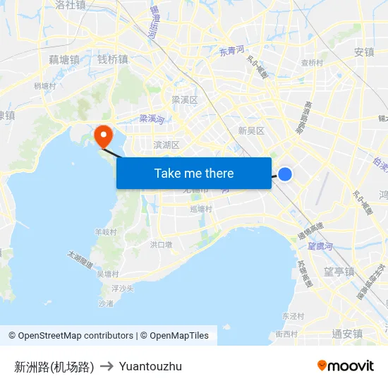 Xinzhou Road (Airport Road) to Yuantouzhu map