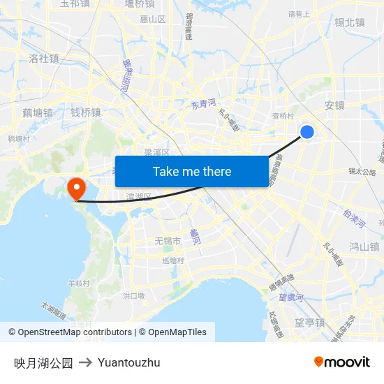 Yingyue Lake Park to Yuantouzhu map