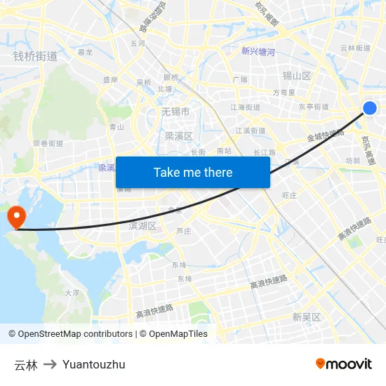 Yunlin to Yuantouzhu map