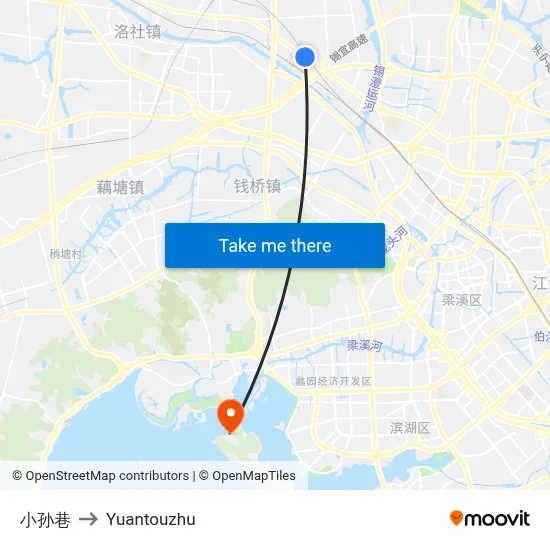 小孙巷 to Yuantouzhu map