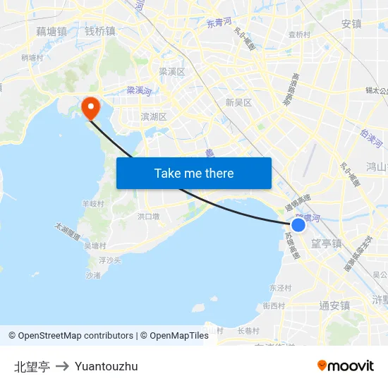 Beiwang Pavilion to Yuantouzhu map