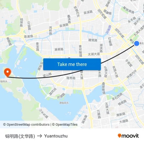 Jinming Road (Wenhua Road) to Yuantouzhu map