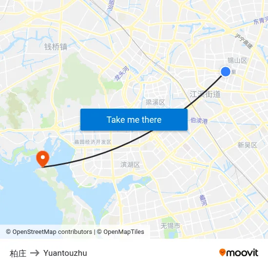 柏庄 to Yuantouzhu map
