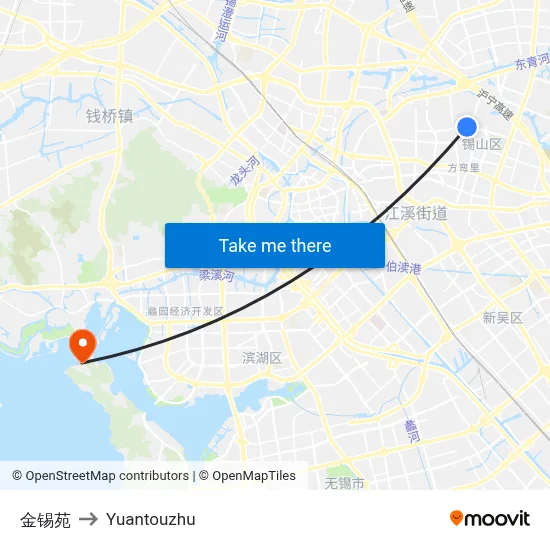 金锡苑 to Yuantouzhu map