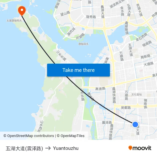 Wuhu Avenue (Zhenze Road) to Yuantouzhu map