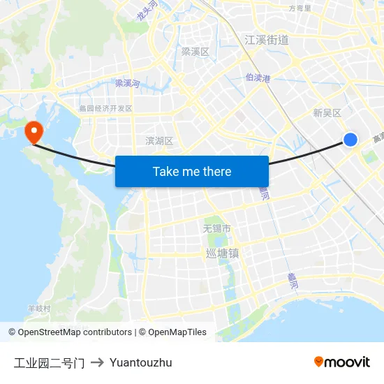 工业园二号门 to Yuantouzhu map