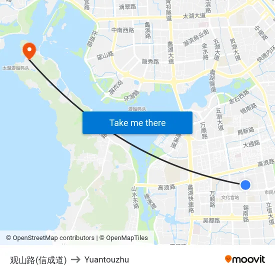 Guanshan Road (Xincheng Road) to Yuantouzhu map
