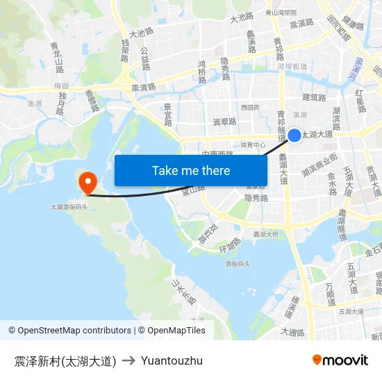 Zhenze New Village (Taihu Avenue) to Yuantouzhu map