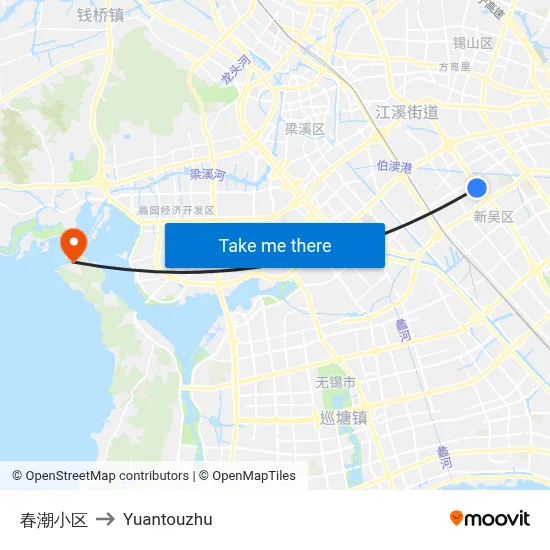 春潮小区 to Yuantouzhu map
