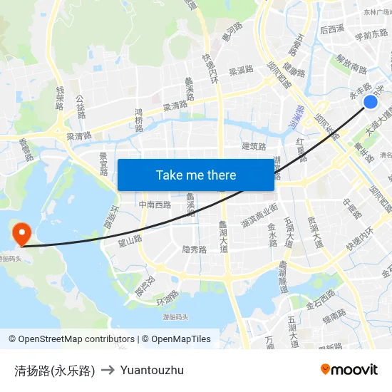 Qingyang Road (Yongle Road) to Yuantouzhu map