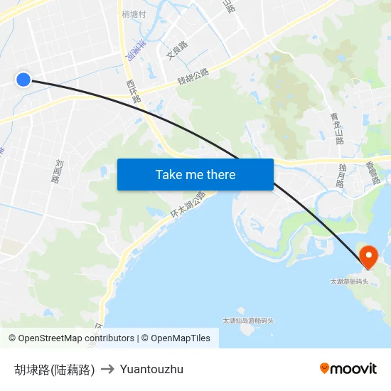 胡埭路(陆藕路) to Yuantouzhu map