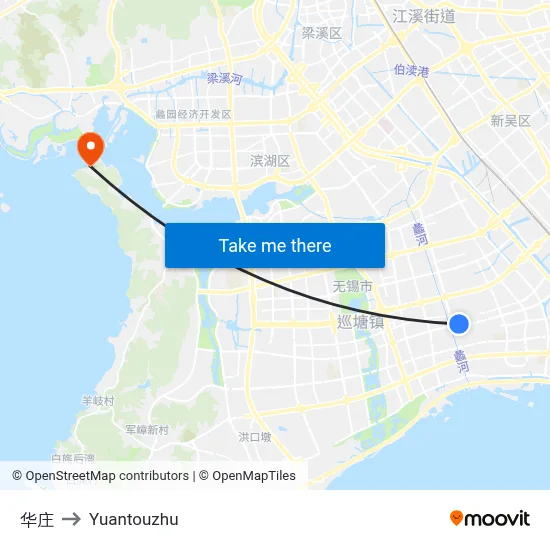 华庄 to Yuantouzhu map