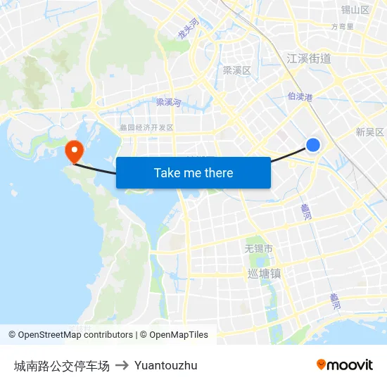 城南路公交停车场 to Yuantouzhu map