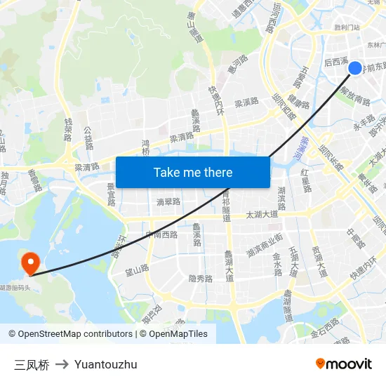 三凤桥 to Yuantouzhu map