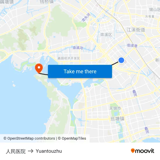 人民医院 to Yuantouzhu map