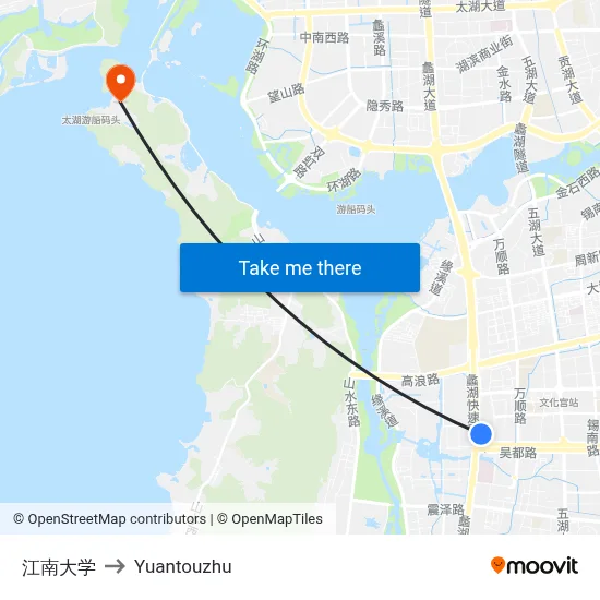 江南大学 to Yuantouzhu map