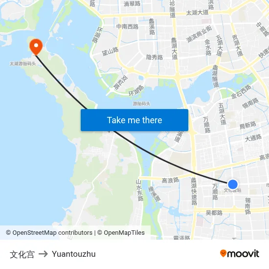 Cultural Palace to Yuantouzhu map