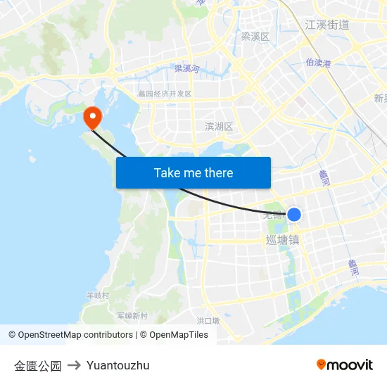 Jingui Park to Yuantouzhu map