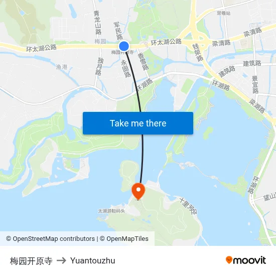 Meyuan Kaiyuan Temple to Yuantouzhu map